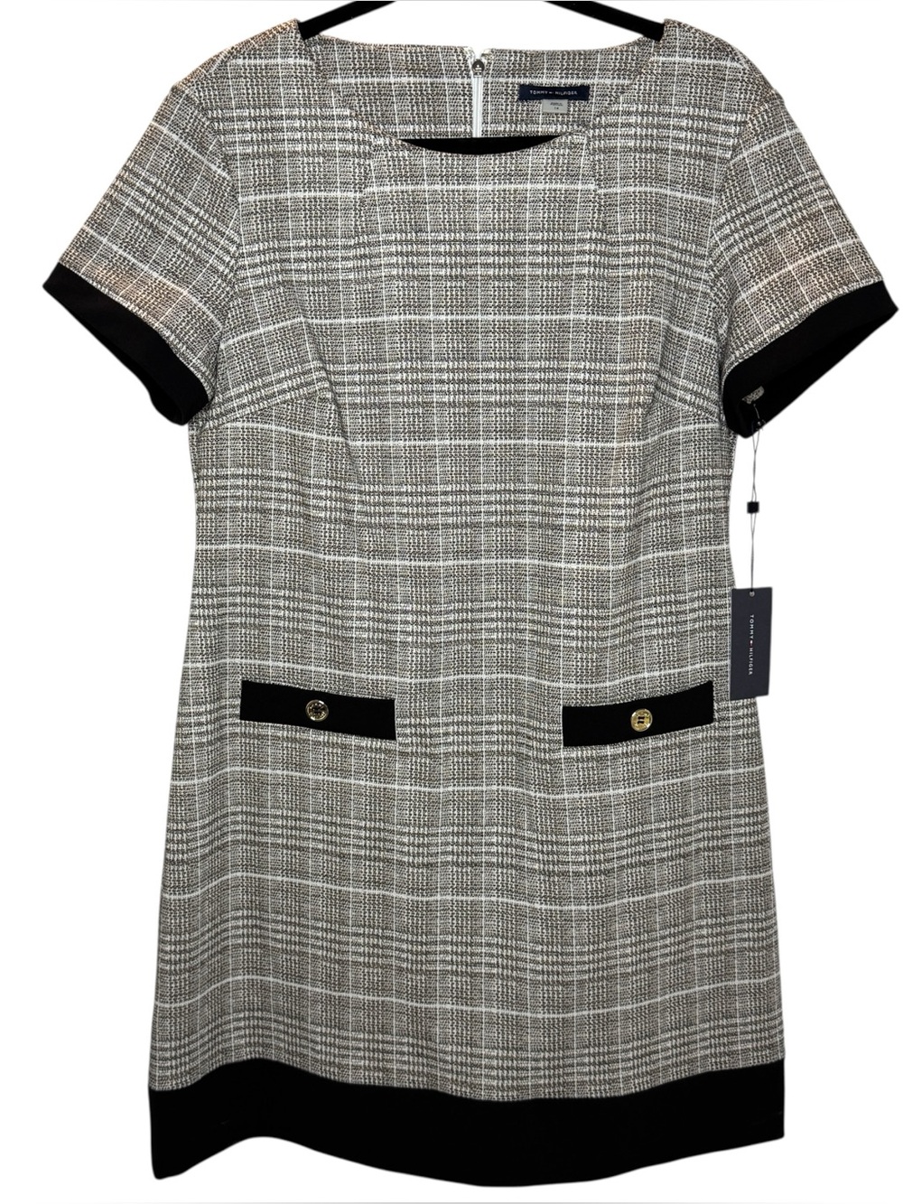 Tommy Hilfiger Plaid Shift Dress with Black Trim 14